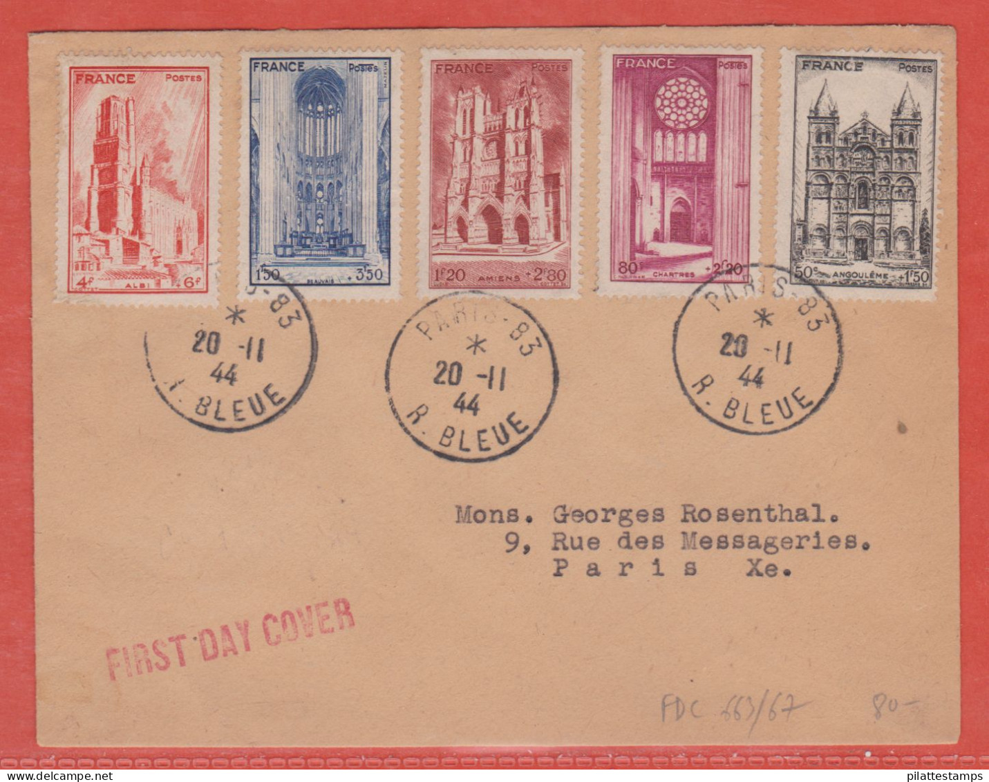 FRANCE N° 663/67 CATHEDRALES FDC DE PARIS - ....-1949