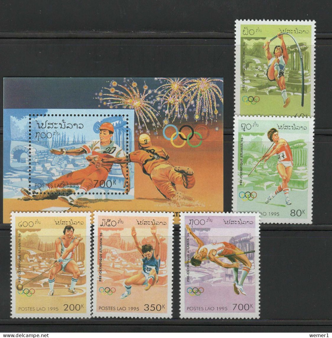 Laos 1995 Olympic Games Atlanta, Baseball, Athletics Set Of 5 + S/s MNH - Sommer 1996: Atlanta