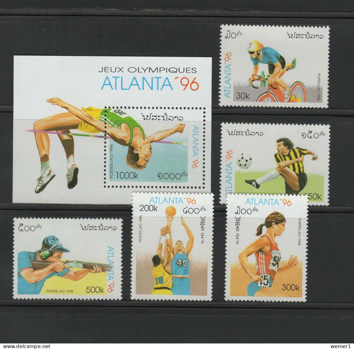 Laos 1996 Olympic Games Atlanta, Athletics, Cycling, Football Soccer Etc. Set Of 5 + S/s MNH - Summer 1996: Atlanta