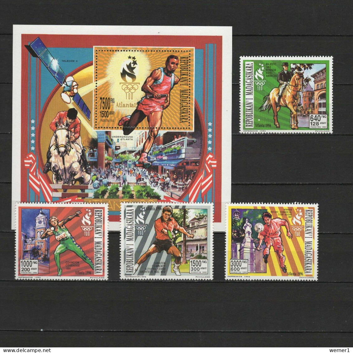 Malagasy - Madagascar 1994 Olympic Games Atlanta, Space, Football Soccer, Equestrian, Etc. Set Of 4 + S/s MNH - Zomer 1996: Atlanta