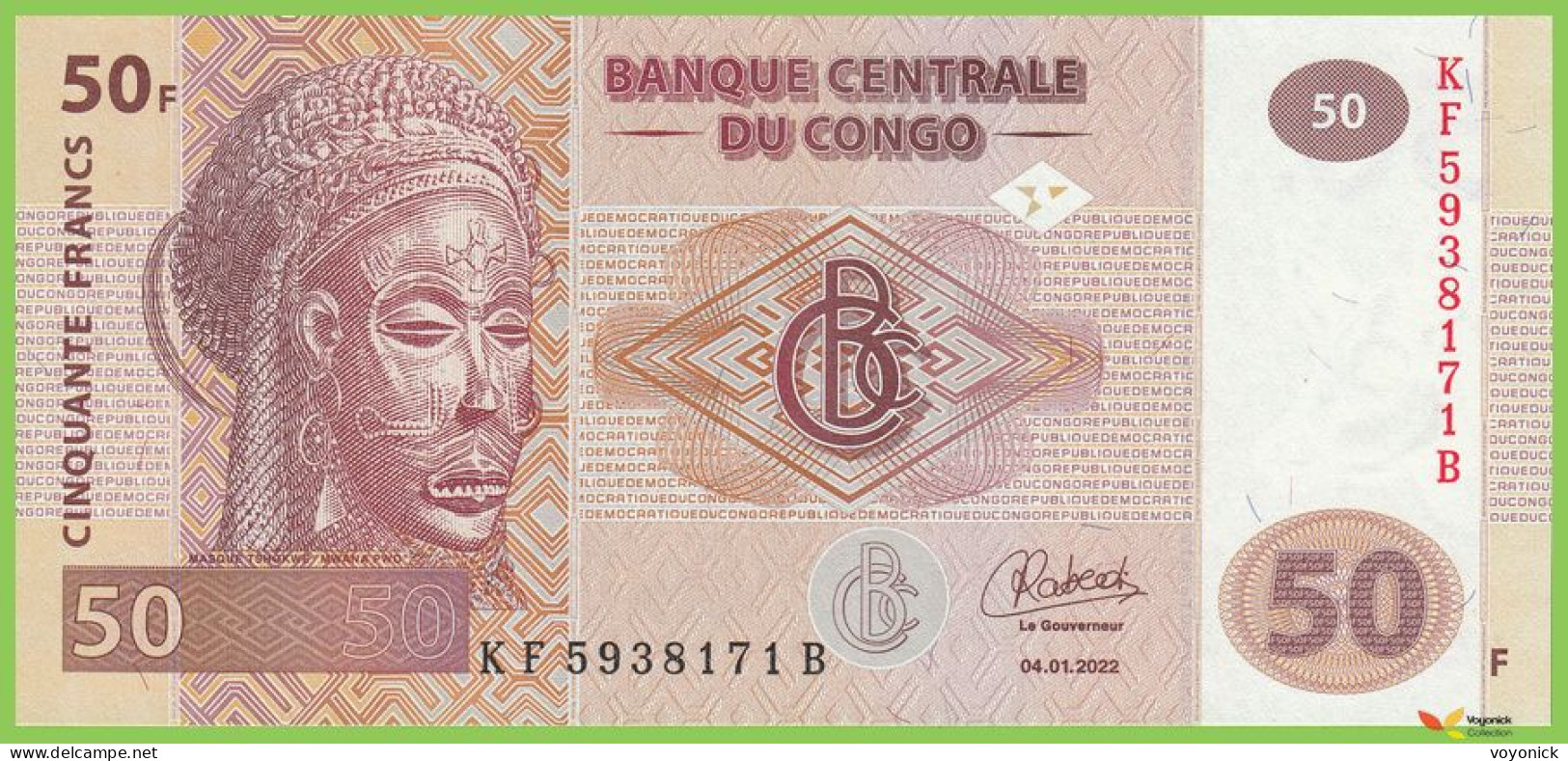 Voyo CONGO 50 Francs 2022 P97B B319e KF-B UNC V - République Démocratique Du Congo & Zaïre