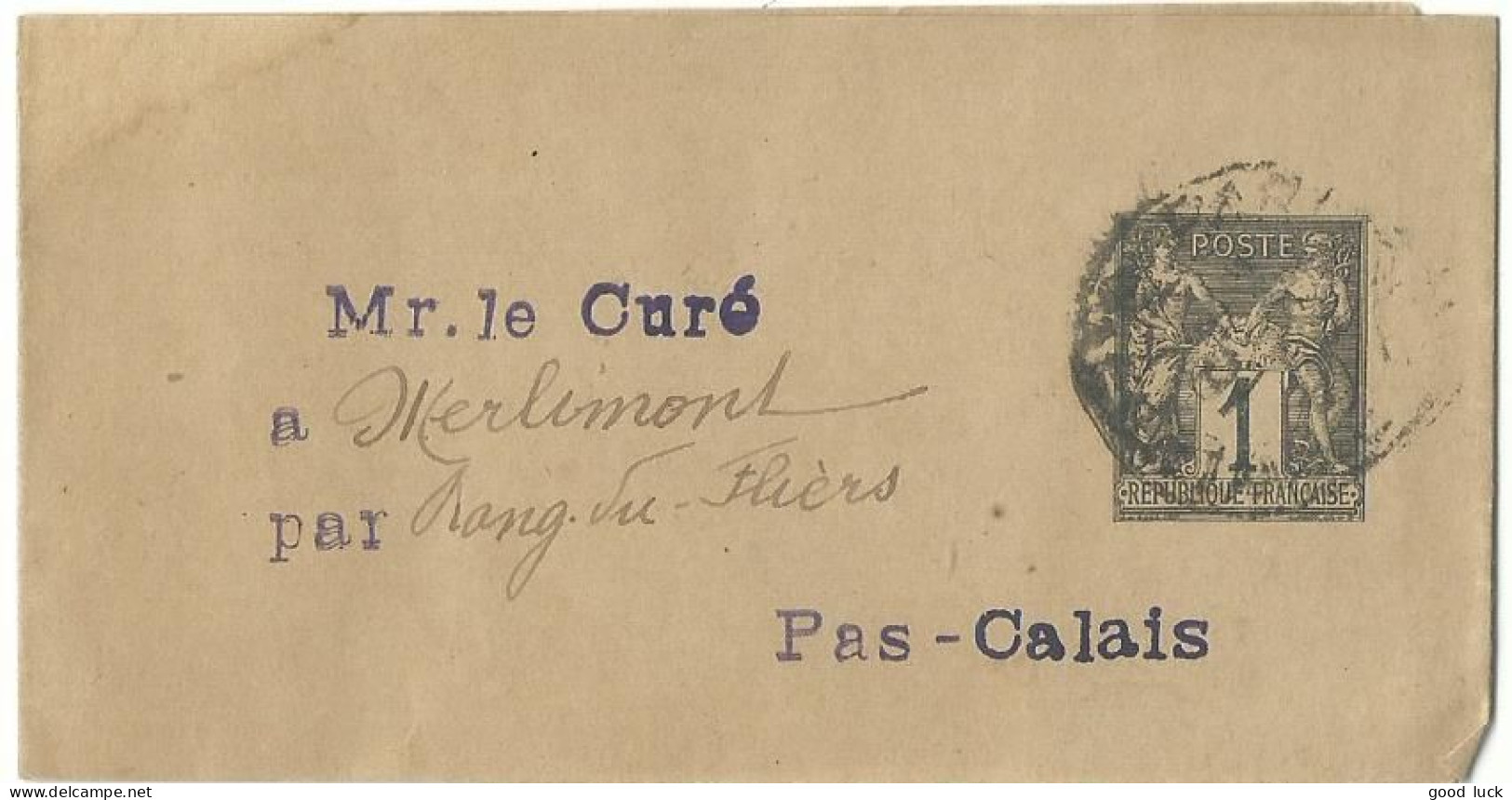 FRANCE BANDE 1c SAGE PARIS POUR MERLIMONT ( PAS DE CALAIS ) DE 1891   LETTRE COVER - Streifbänder