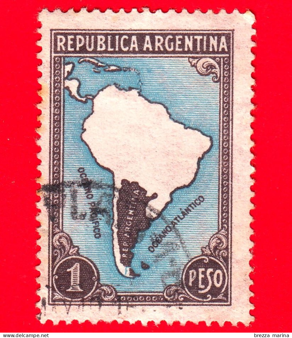 ARGENTINA - Usato - 1945 - Mappa Del Sud America Senza Confini - 1 - Usados