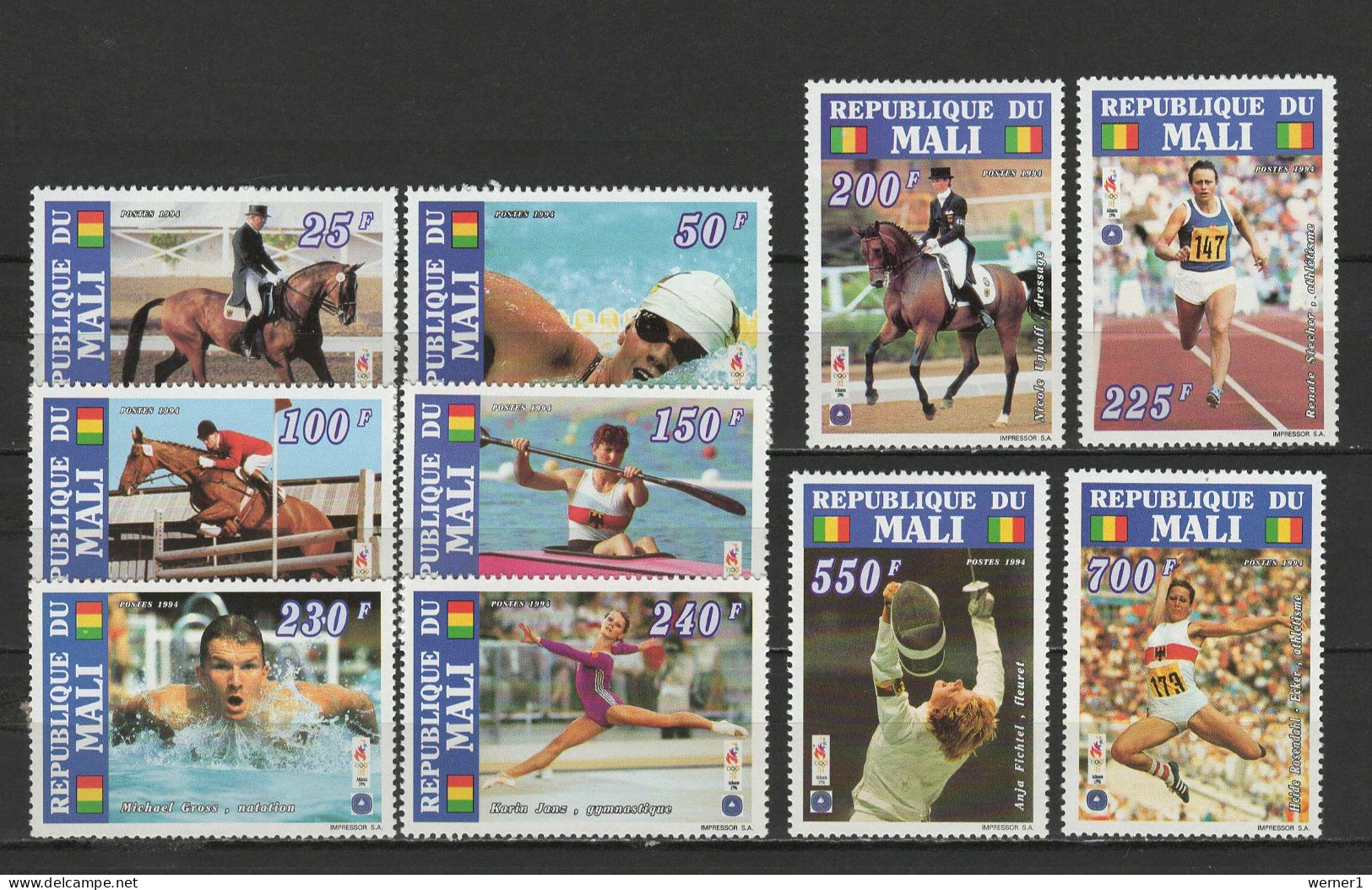 Mali 1995 Olympic Games Atlanta, Equestrian, Swimming, Fencing Etc. Set Of 10 MNH - Ete 1996: Atlanta