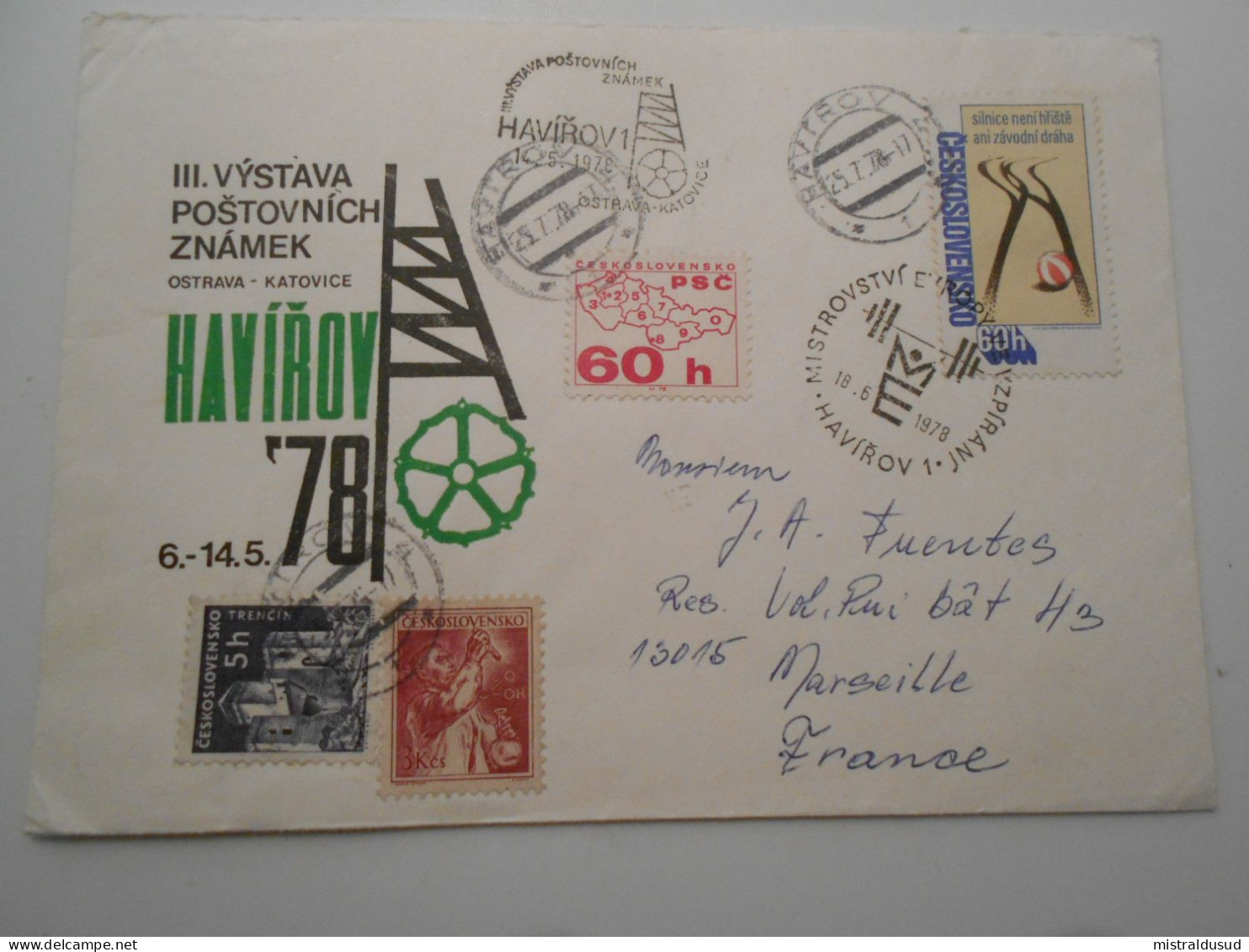 Tchecoslovaquie , Lettre De Haviron 1978 Pour Marseille - Cartas & Documentos