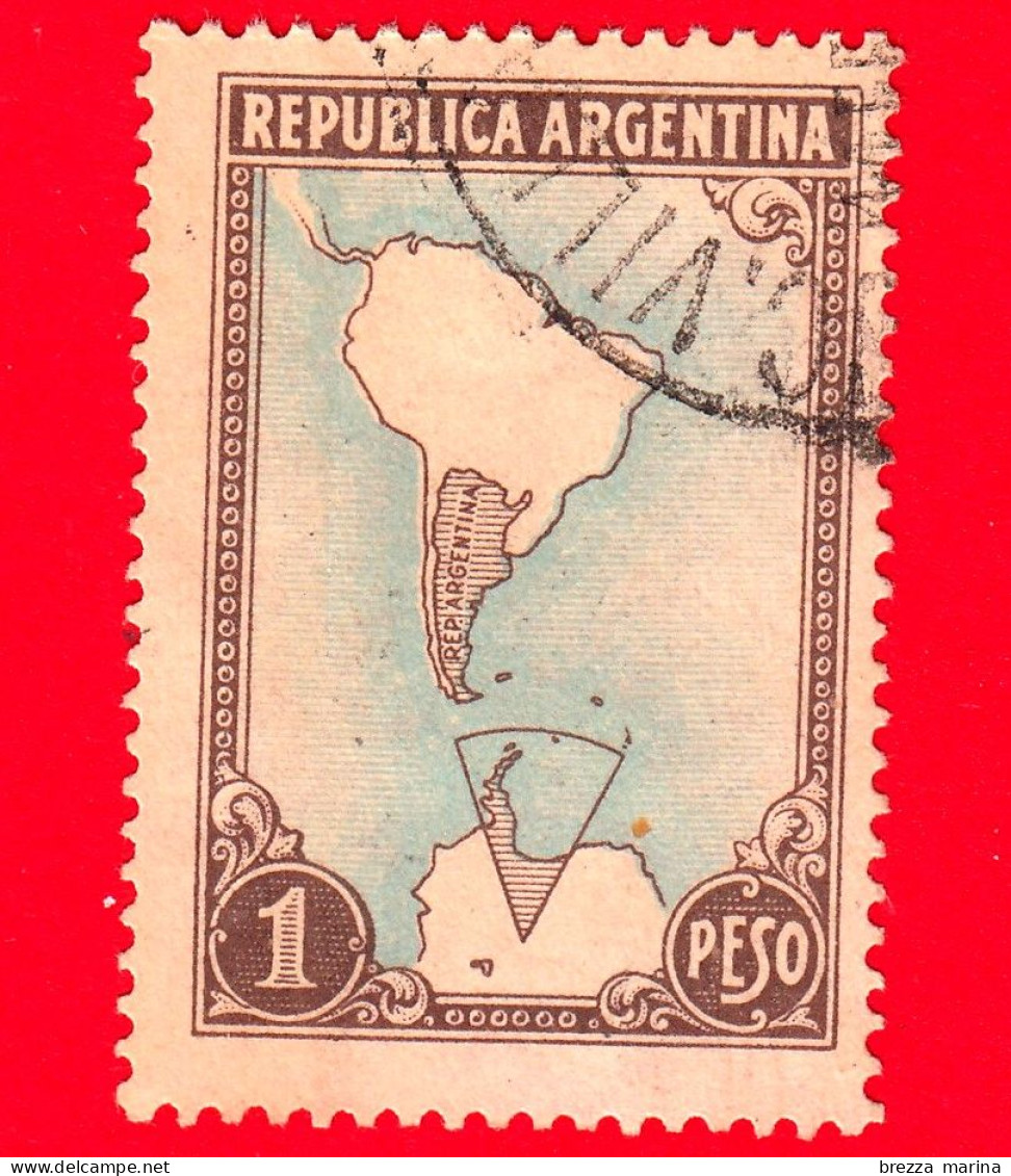 ARGENTINA - Usato - 1952 - Mappa Del Sud America Con L'Antartide - 1 - Usados