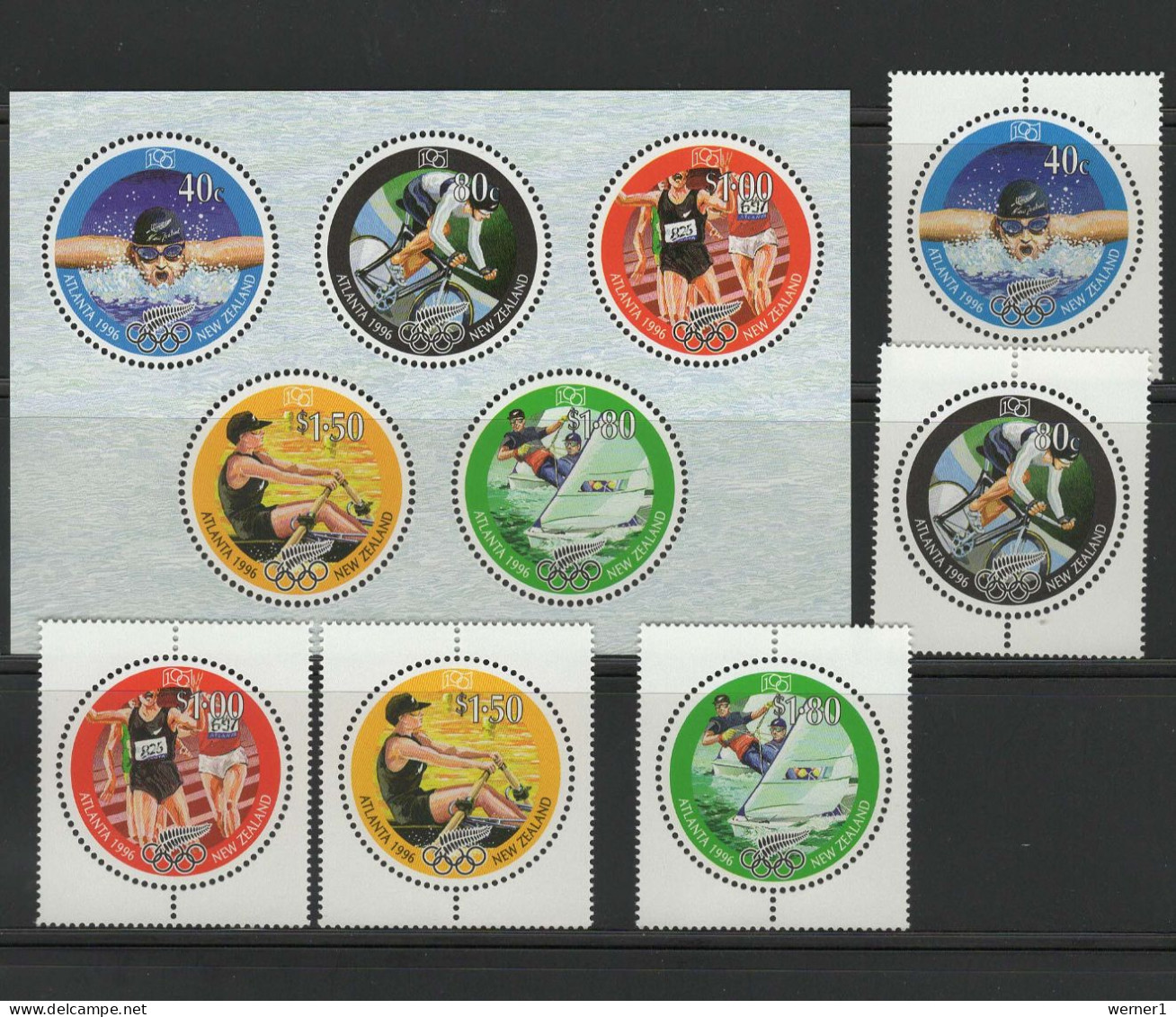 New Zealand 1996 Olympic Games Atlanta, Cycling, Swimming, Rowing Etc. Set Of 5 + S/s MNH - Zomer 1996: Atlanta