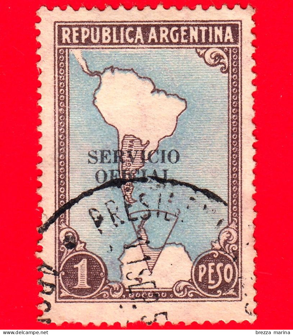 ARGENTINA - Usato - 1956 - South America Map With Antartict, Sovrastampa  SERVICIO OFICIAL - 1 - Gebraucht