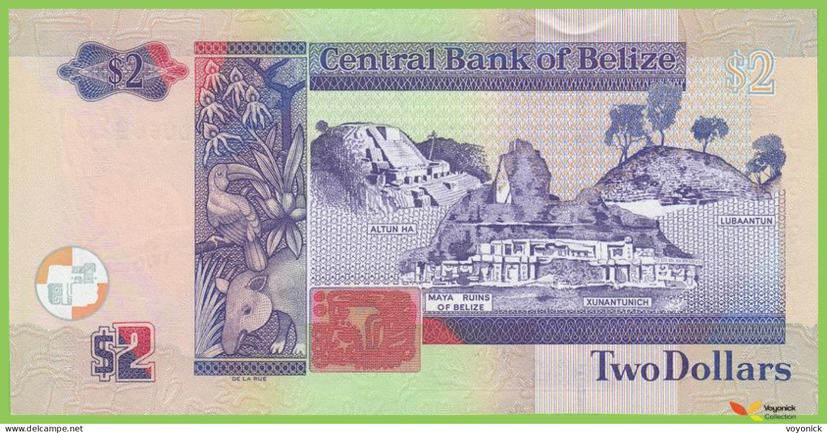 Voyo BELIZE 2 Dollars 2021 P66g B324g DU UNC Queen Elisabeth II - Belize