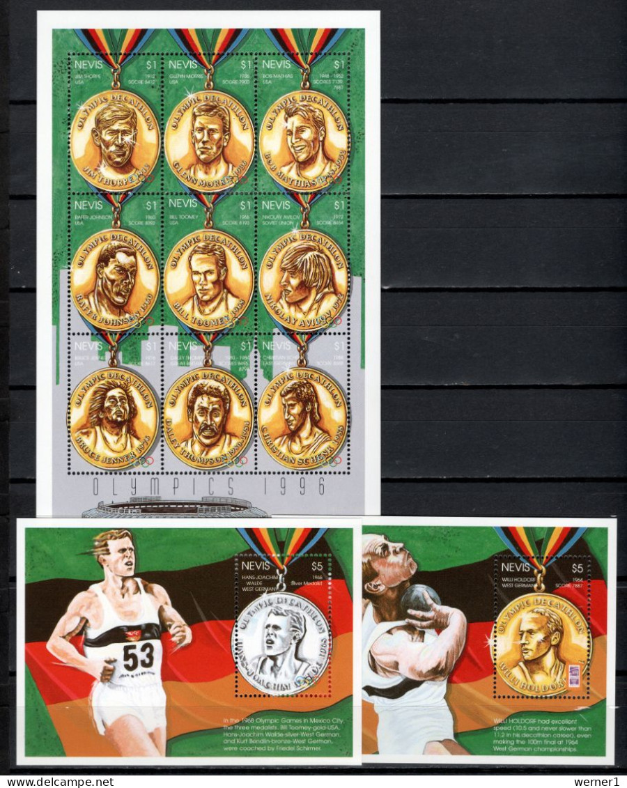 Nevis 1996 Olympic Games Atlanta, Medal Winners Sheetlet + 2 S/s MNH - Estate 1996: Atlanta