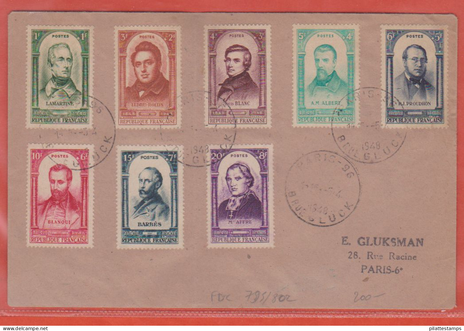 FRANCE N° 795/802 PERSONNAGES CELEBRES LETTRE FDC DE 1948 DE PARIS - ....-1949