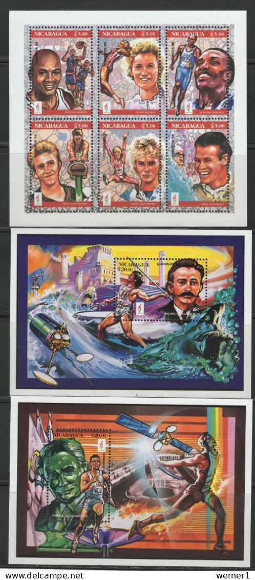 Nicaragua 1995 Olympic Games Atlanta, Space, Basketball, Athletics Etc. Sheetlet + 2 S/s MNH - Zomer 1996: Atlanta