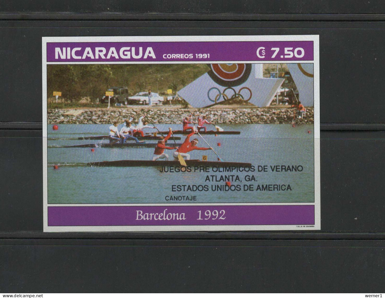 Nicaragua 1993 Olympic Games Atlanta, Rowing S/s With Overprint On Barcelona MNH - Ete 1996: Atlanta