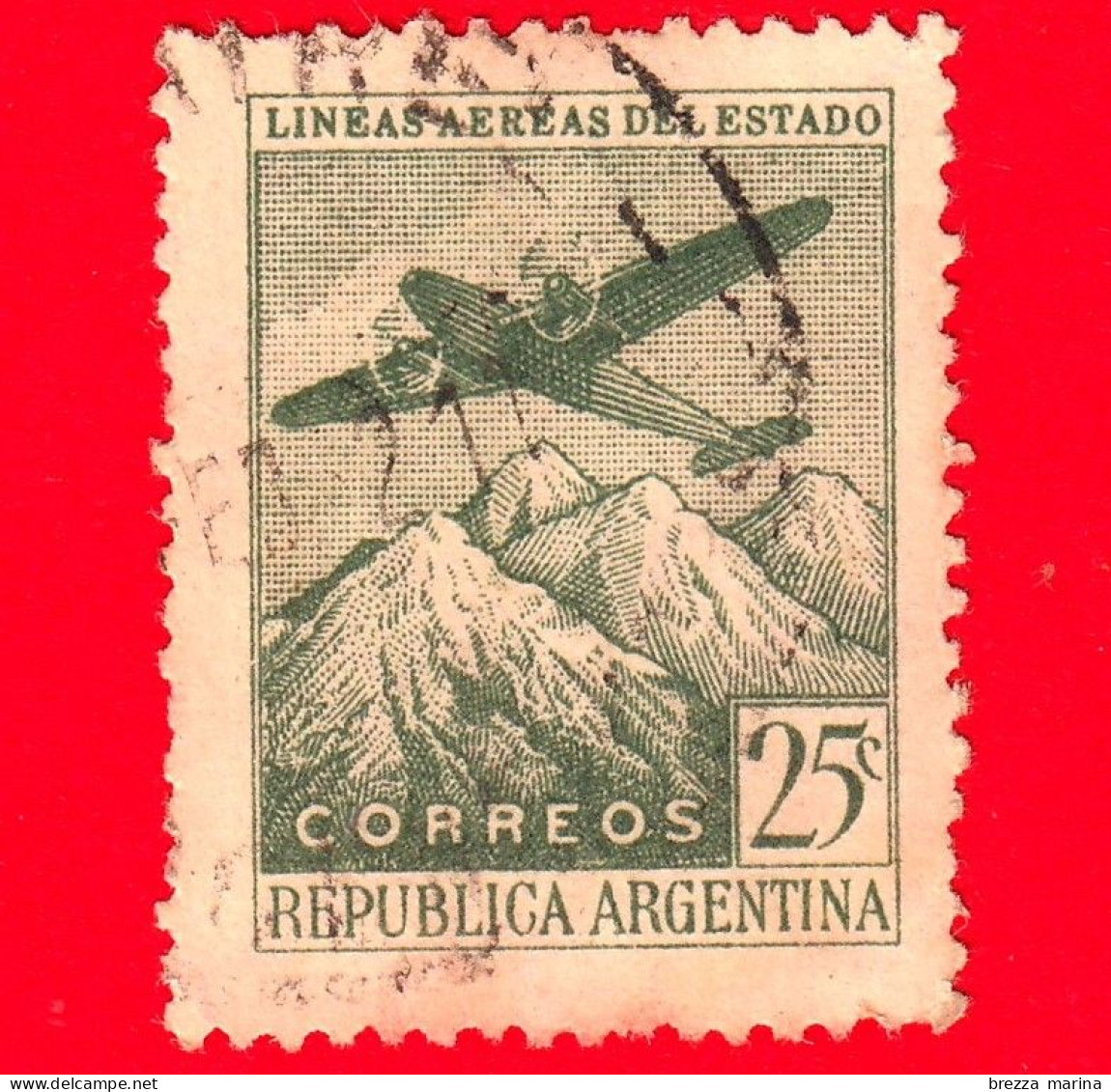 ARGENTINA - Usato - 1946 - Aereo Sopra Le Ande - 25 - Used Stamps