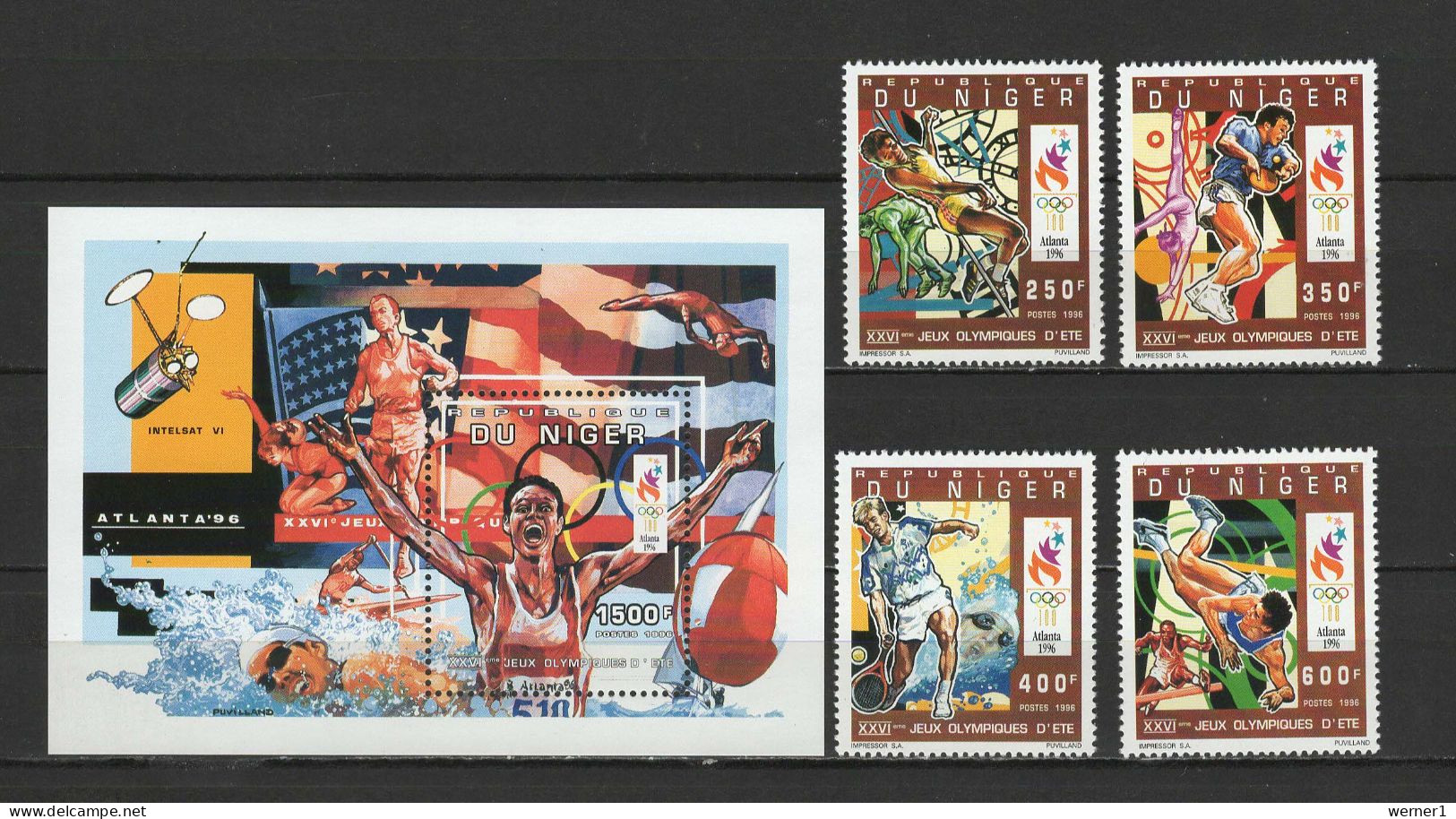 Niger 1996 Olympic Games Atlanta, Space, Swimming, Table Tennis, Tennis Etc. Set Of 4 + S/s MNH - Summer 1996: Atlanta