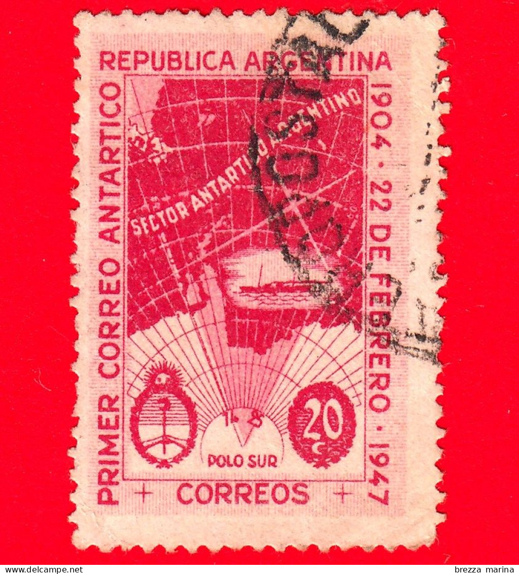 ARGENTINA - Usato - 1947 - 43° Anniversario Dei Servizi Postali Antartici - Mappa - 20 - Gebraucht