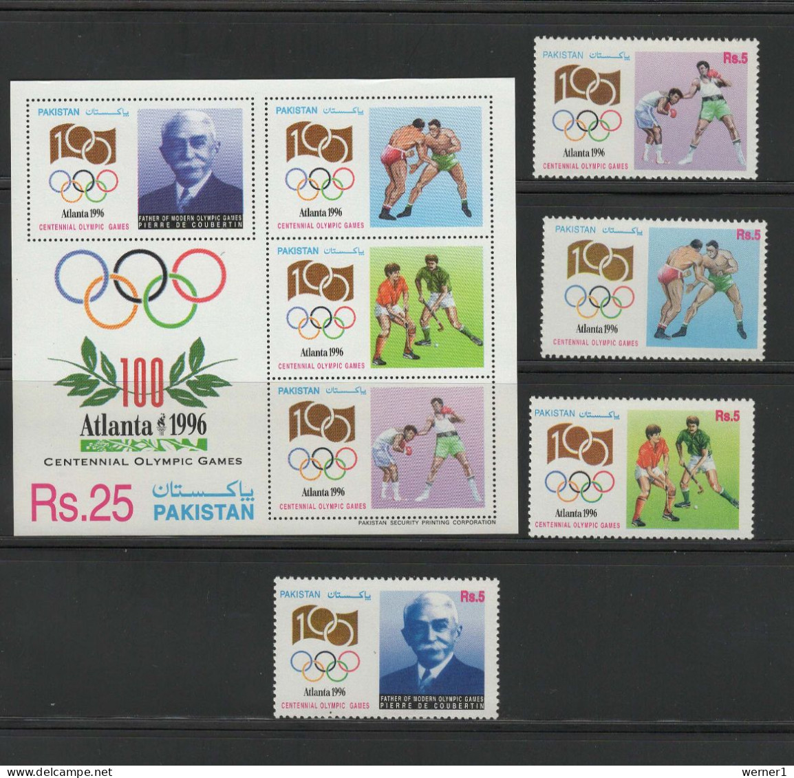 Pakistan 1996 Olympic Games Atlanta, Boxing, Hockey, Wrestling Set Of 4 + S/s MNH - Sommer 1996: Atlanta