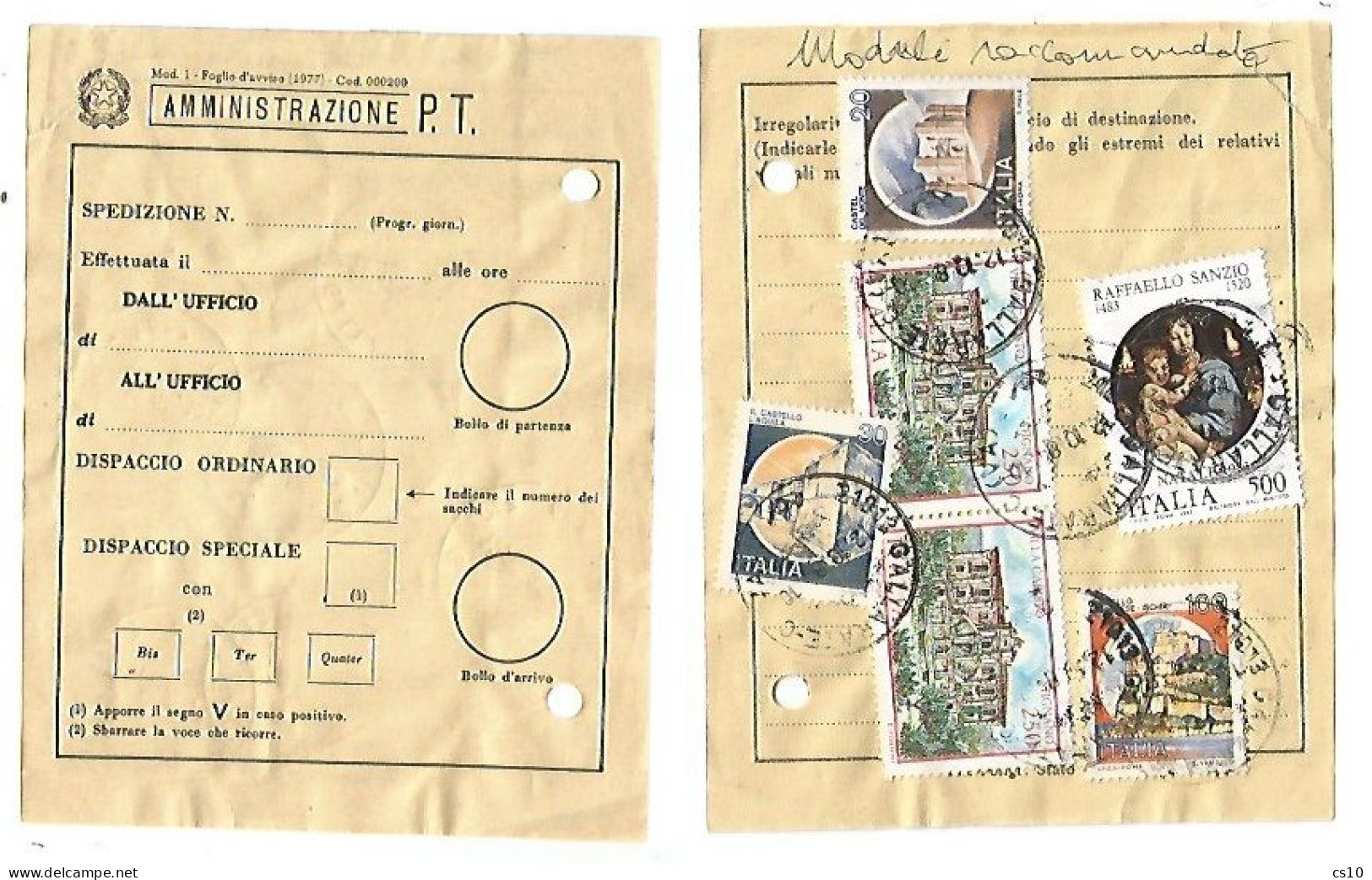 Modello 1 (1977) PPTT Riepilogativa Tasse Moduli Raccomandate Gallarate 12ott1984 Sanzio Villa Stignano & Castelli L1150 - Strafport