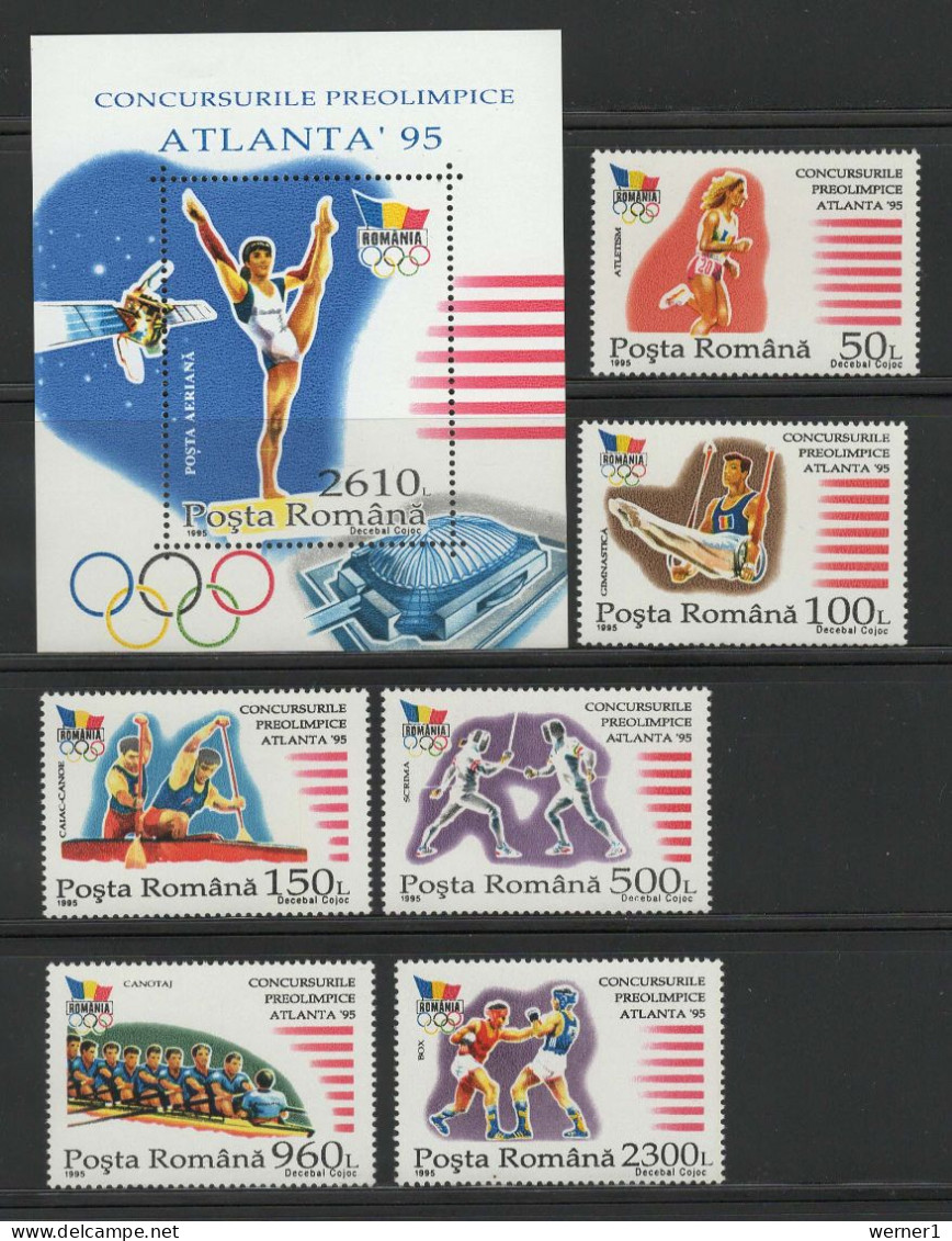 Romania 1995 Olympic Games Atlanta, Space, Gymnastics, Rowing, Fencing Etc. Set Of 6 + S/s MNH - Zomer 1996: Atlanta