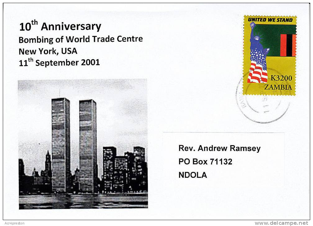 Zmc001 Zambia 2011, Cover Commemorating The 11th September 2001, Trade Centre Bombing - Zambie (1965-...)