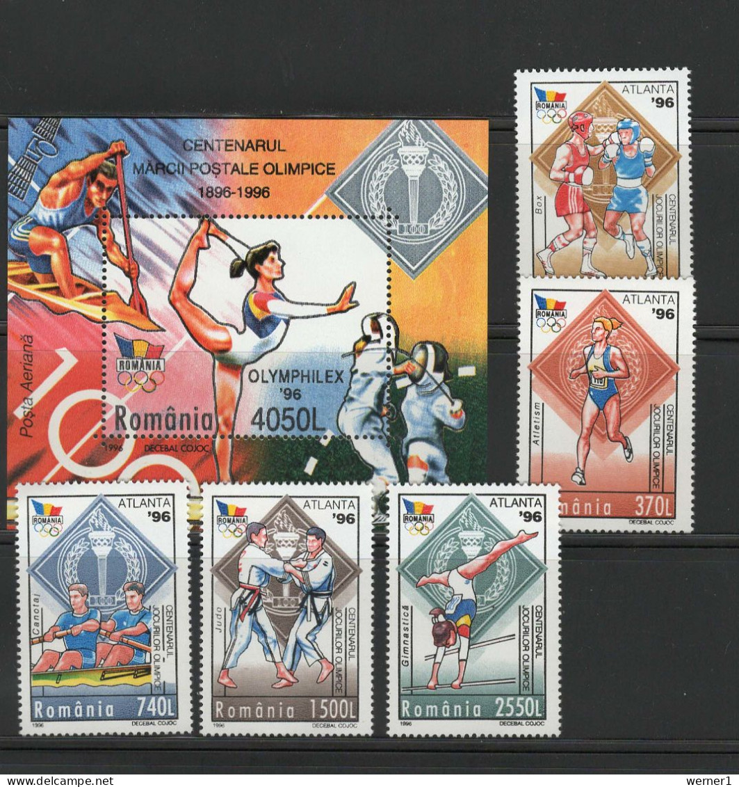 Romania 1996 Olympic Games Atlanta, Space, Gymnastics, Rowing, Fencing Etc. Set Of 5 + S/s MNH - Ete 1996: Atlanta