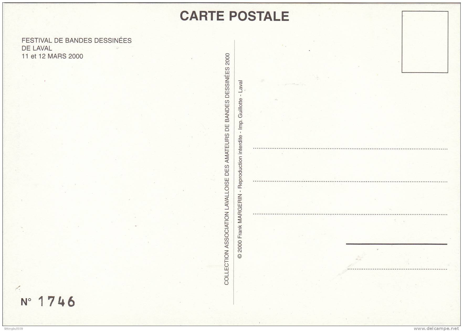 MARGERIN. Carte Postale Du 9e Festival BD De LAVAL 2000. Tirage Numéroté. - Postkaarten