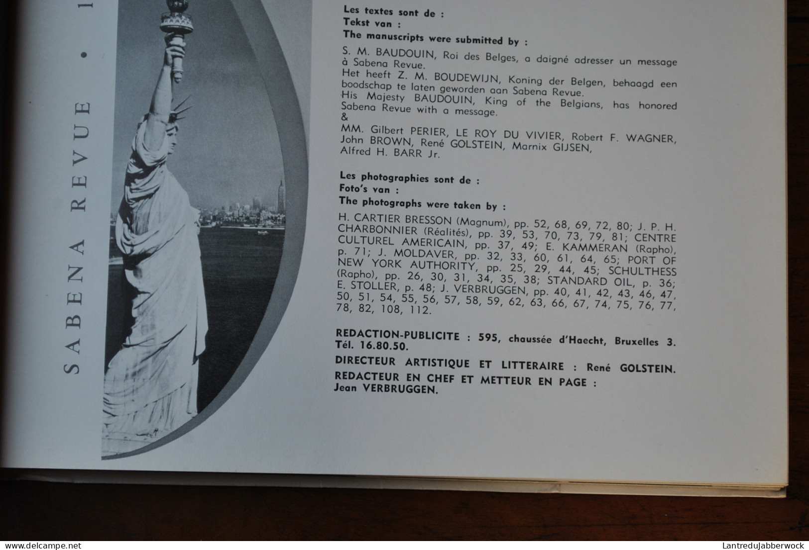 Sabena Revue 2 1959 New-York Etats-unis Les Quadri-réacteurs Photographie Contribution Photographique De Cartier-Bresson - Luftfahrt & Flugwesen