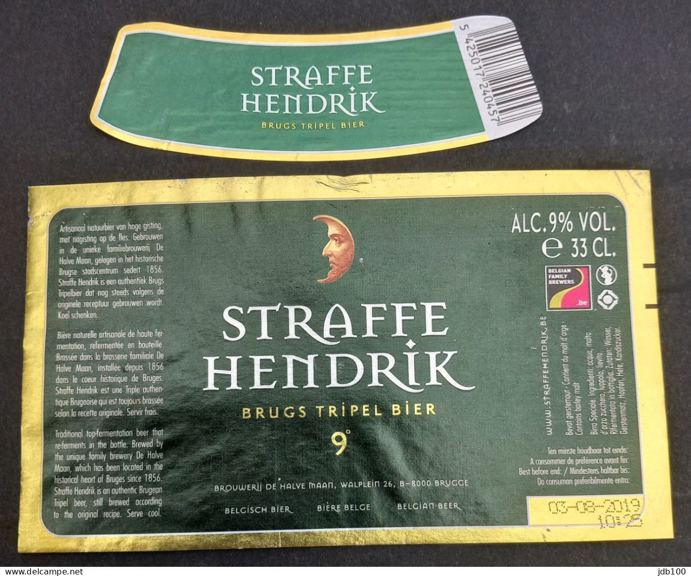 Bier Etiket (k2a), étiquette De Bière, Beer Label, Straffe Hendrik Tripel Brouwerij De Halve Maan - Bier
