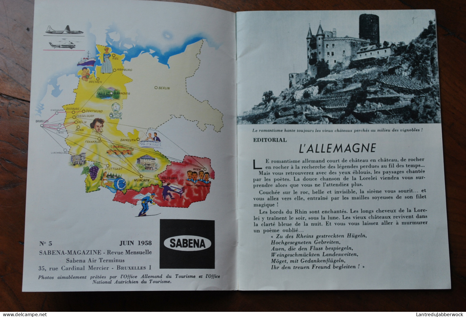 SABENA MAGAZINE N°5 Juin 1958 Allemagne Autriche Hélicoptère Belgian Airlines Lignes Aériennes Belges Publicité - Vluchtmagazines