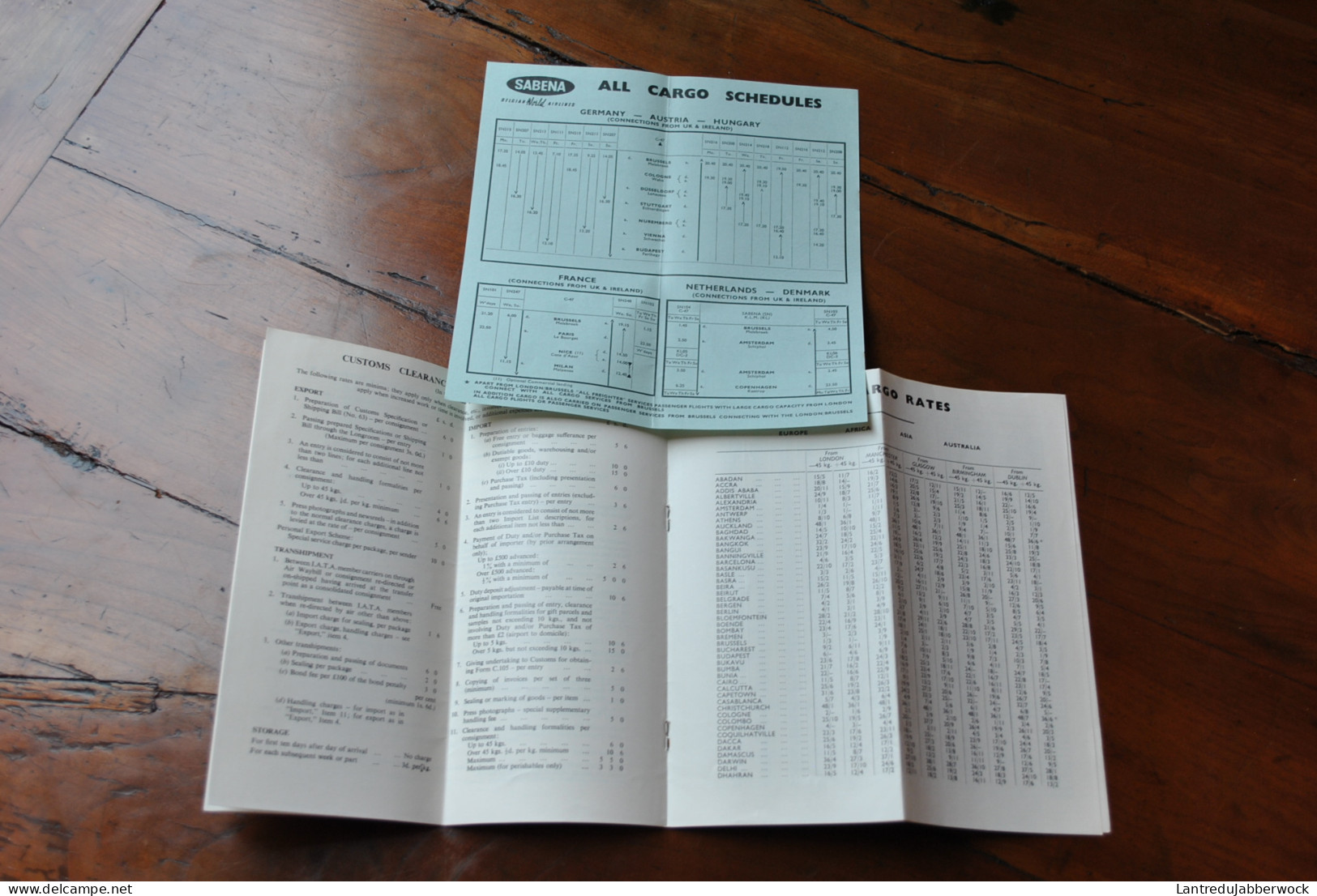 SABENA Belgian Airlines Brochure Information & Rates Cargo Service 1958? Lignes Aériennes Belges Horaires Freight In Out - Timetables