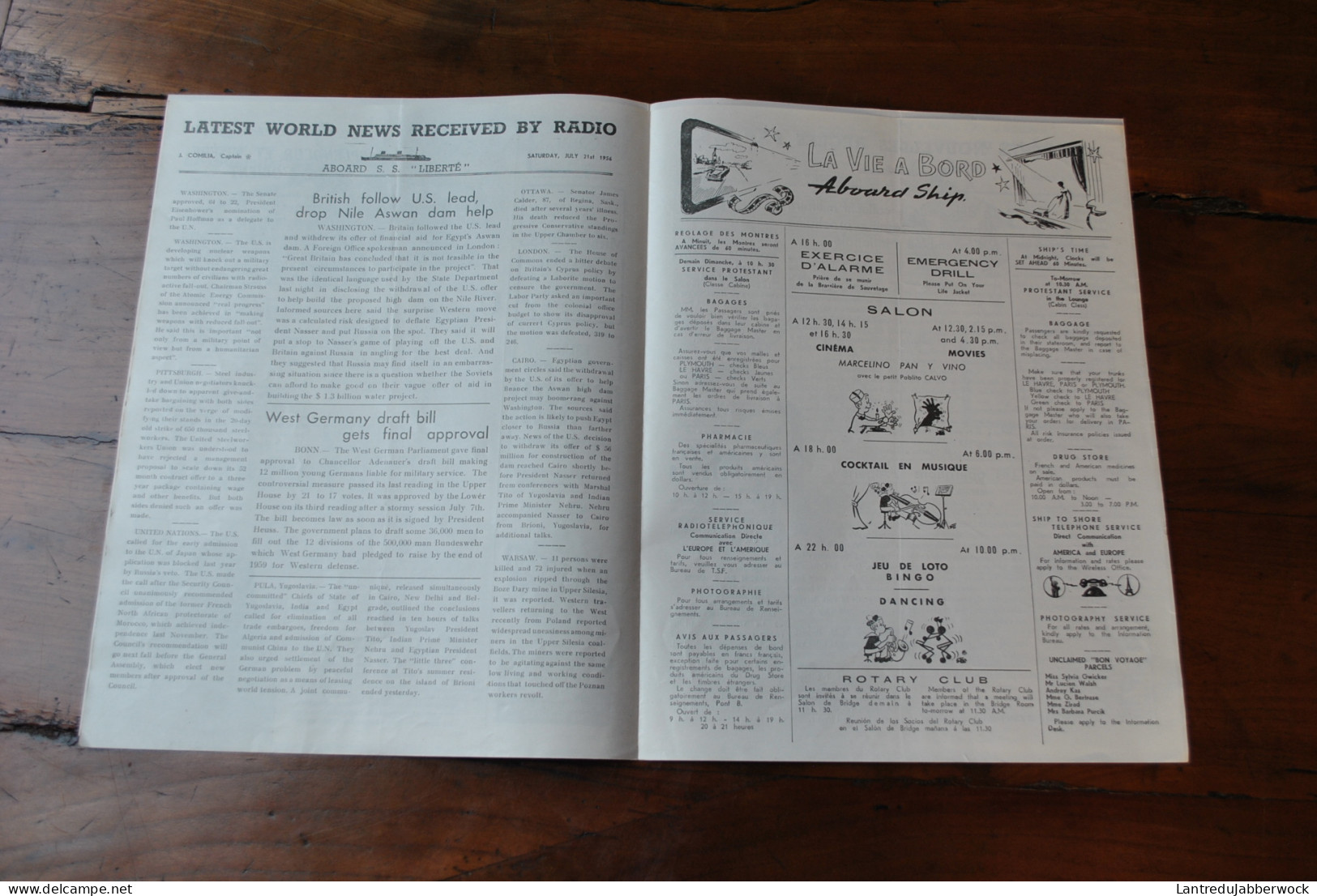 L'Atlantique Journal Quotidien Cie Transatlantique Offert Aux Passagers 1956 5 N° Programme De La Vie à Bord French Line - Autres & Non Classés