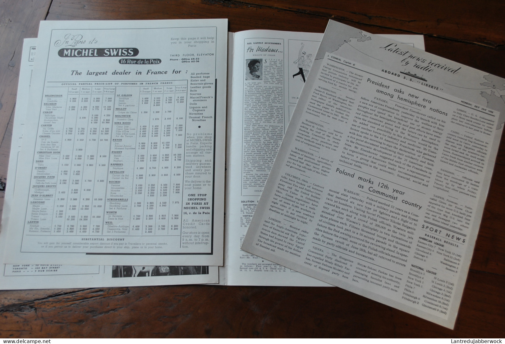 L'Atlantique Journal quotidien Cie Transatlantique offert aux passagers 1956 5 N° Programme de la vie à bord French Line