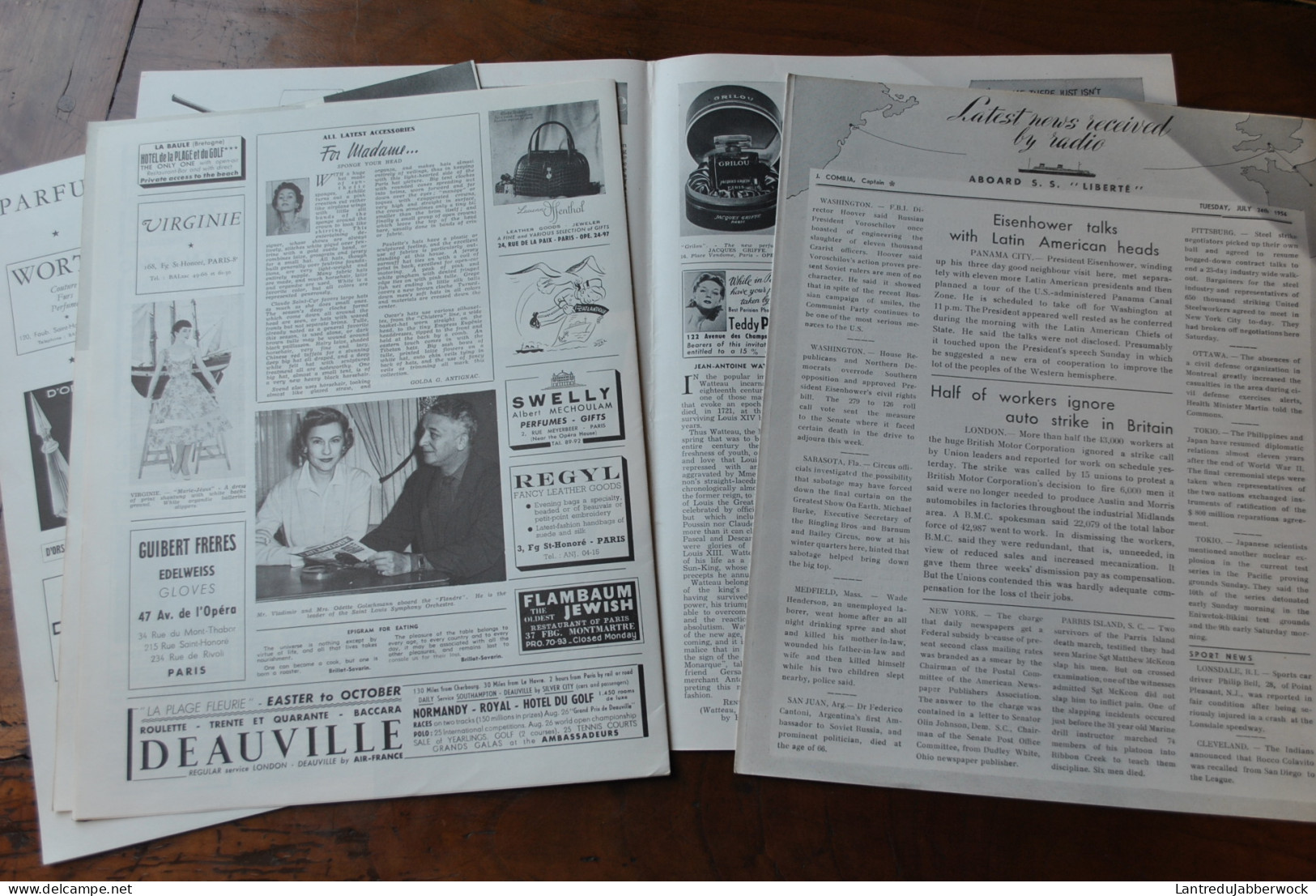 L'Atlantique Journal quotidien Cie Transatlantique offert aux passagers 1956 5 N° Programme de la vie à bord French Line