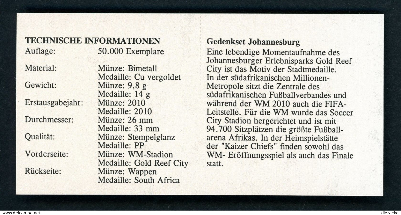 Südafrika 2010 Gedenkset "Johannesburg" Medaille Und Münze In Hartbox (M4367 - Altri – Africa