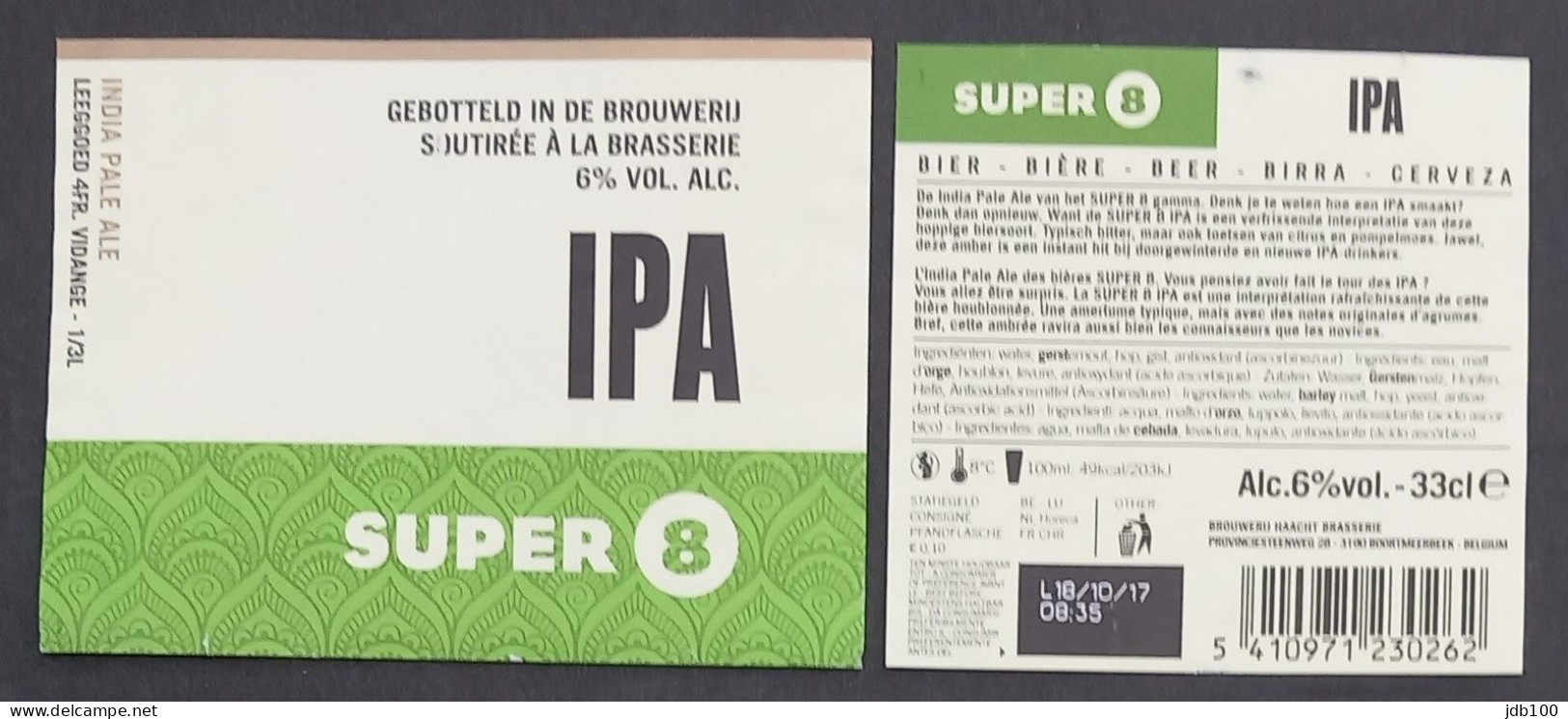 Bier Etiket (L4a), étiquette De Bière, Beer Label, Super 8 IPA Brouwerij Haacht - Bier