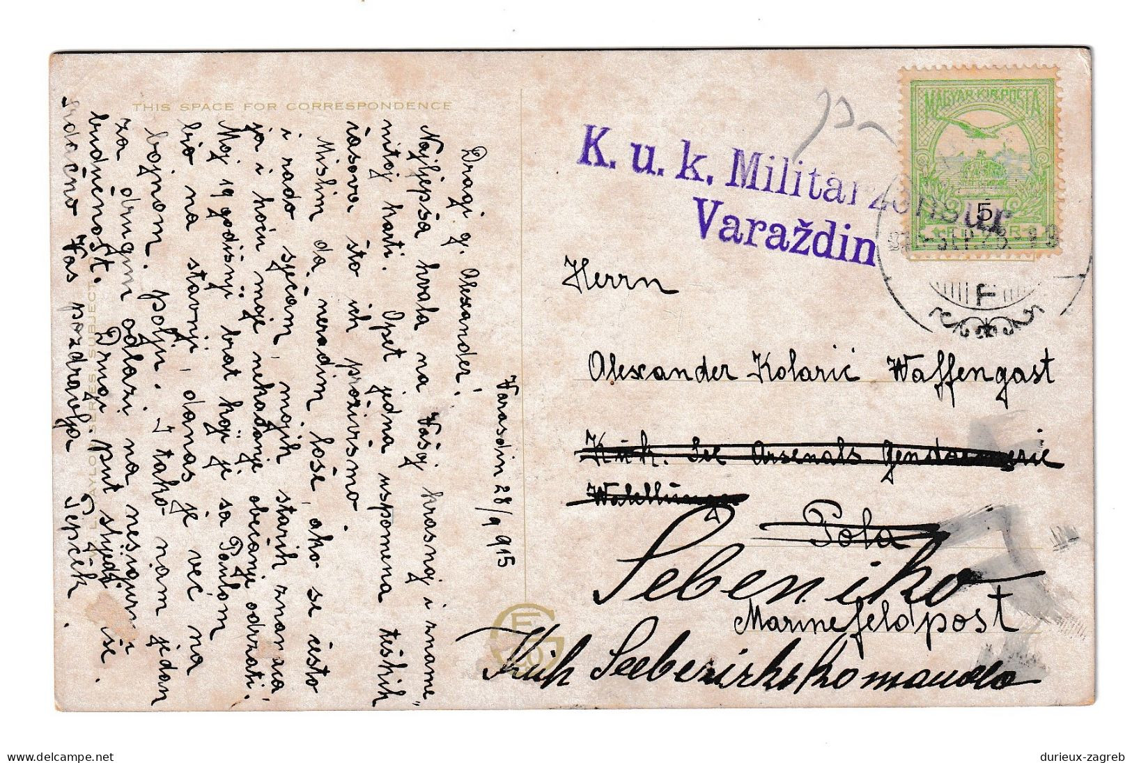 Hungary WWI Postcard K.u.k. Varaždin Censored Posted 1915 To Pola Redirected Sebeniko B230410 - Kroatien