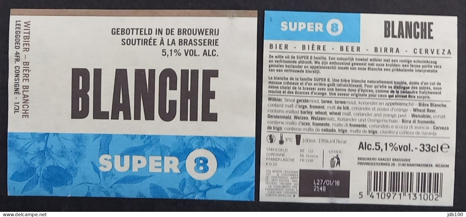 Bier Etiket (L4c), étiquette De Bière, Beer Label, Super 8 Blanche Brouwerij Haacht - Bier