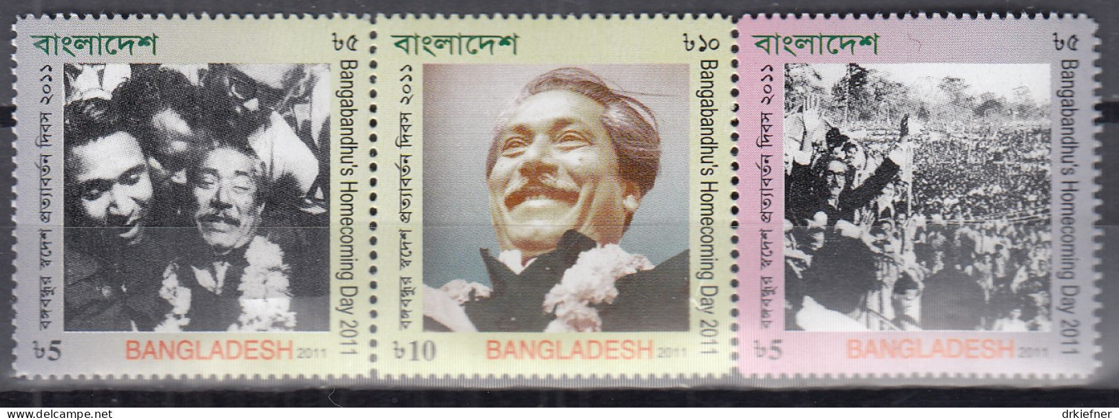 BANGLADESCH  1028-1030, Postfrisch **,Rückkehr Von Mujibur Rahman Aus Pakistanischer Haft, 2011 - Bangladesh