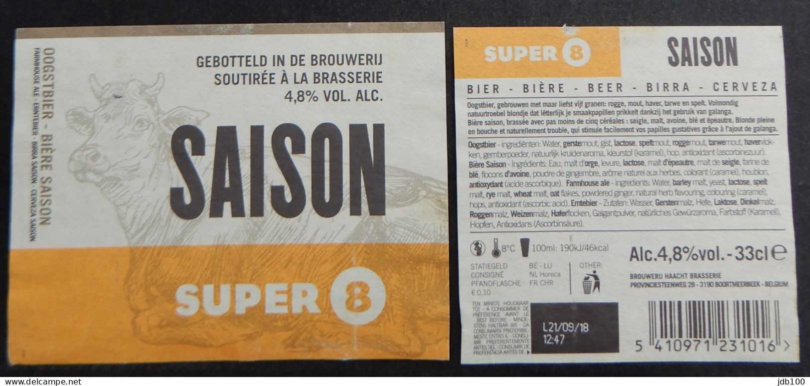 Bier Etiket (L4d), étiquette De Bière, Beer Label, Super 8 Saison Brouwerij Haacht - Bier