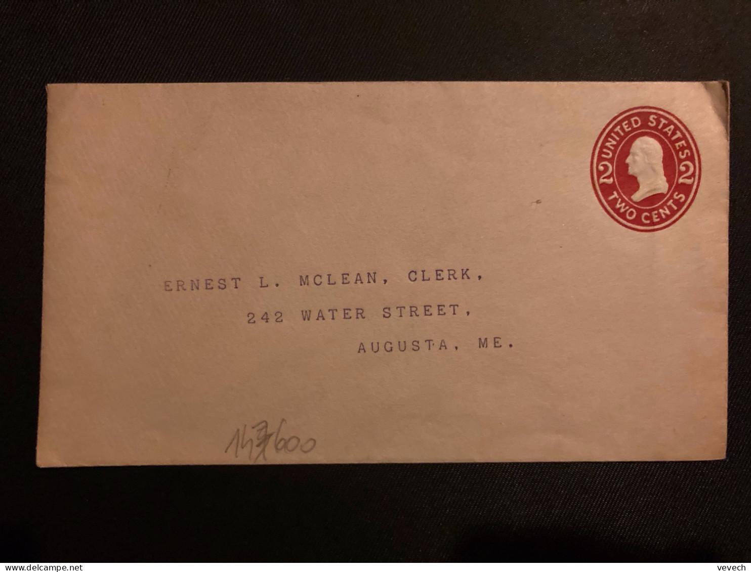 LETTRE EP 2c NEUVE Pour ERNEST L MCLEAN CLERK à AUGUSTA, ME - 1901-20