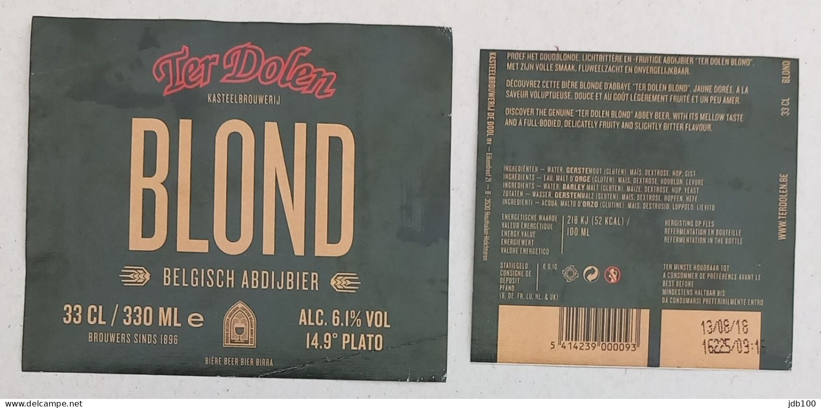 Bier Etiket (m5a), étiquette De Bière, Beer Label, Ter Dolen Blond Brouwerij Kasteelbrouwerij - Bier