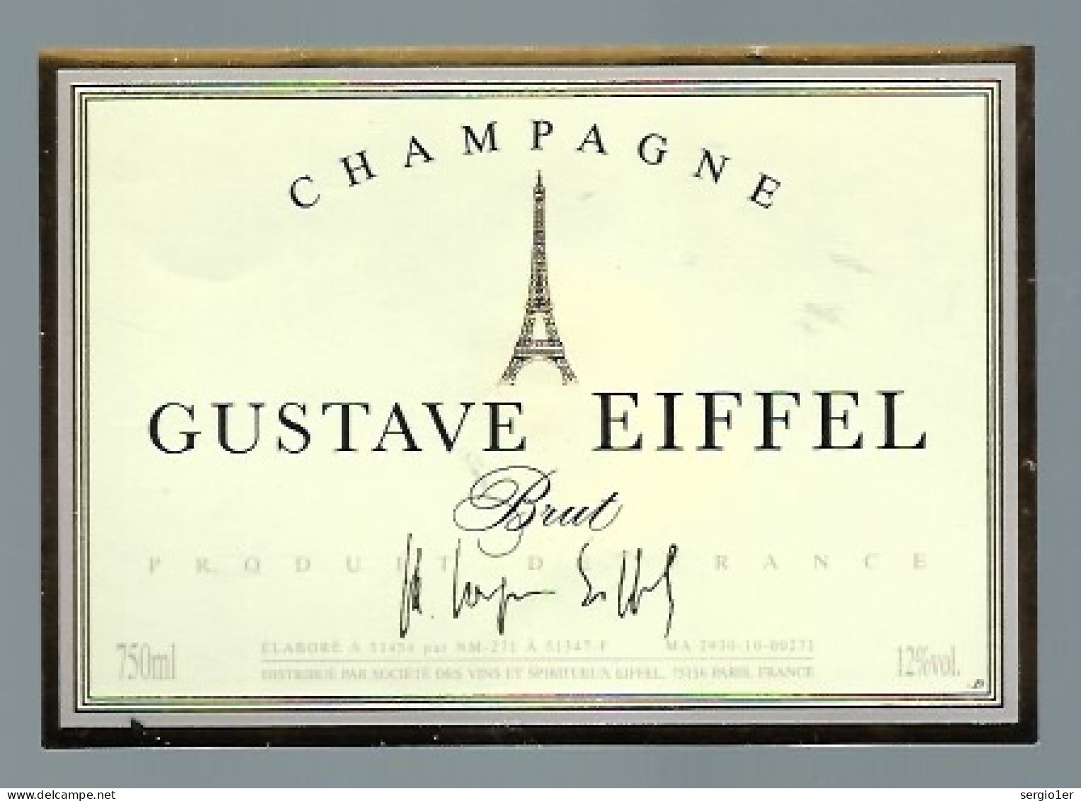 Etiquette Champagne  Brut  Gustave Eiffel  Avec Sa Collerette - Champan