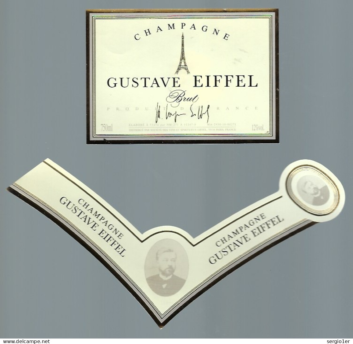 Etiquette Champagne  Brut  Gustave Eiffel  Avec Sa Collerette - Champan