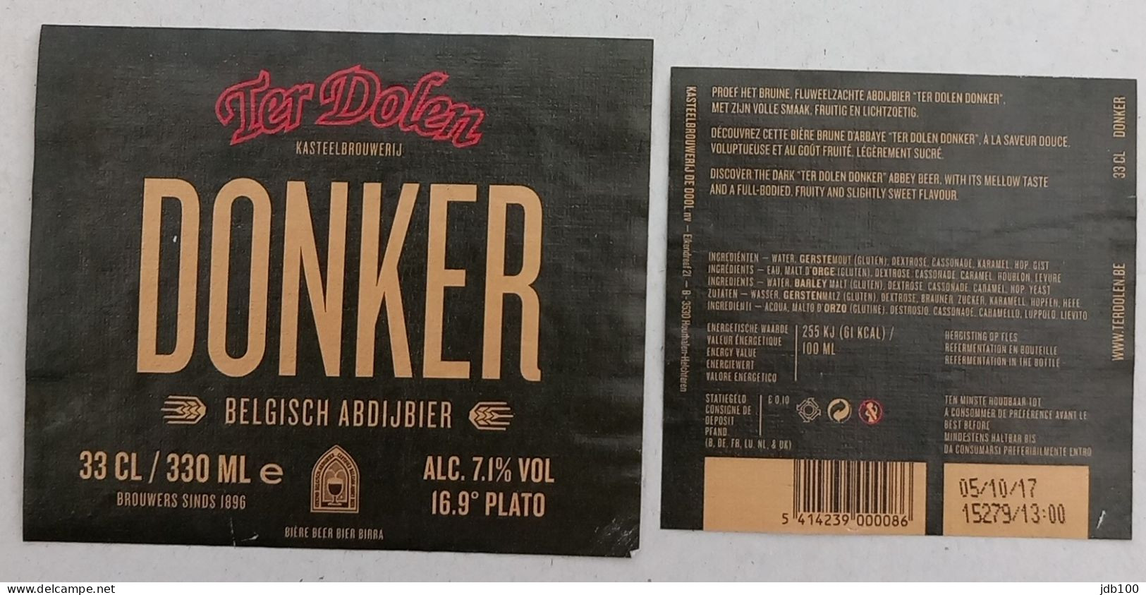 Bier Etiket (m5b), étiquette De Bière, Beer Label, Ter Dolen Donker Brouwerij Kasteelbrouwerij - Bier