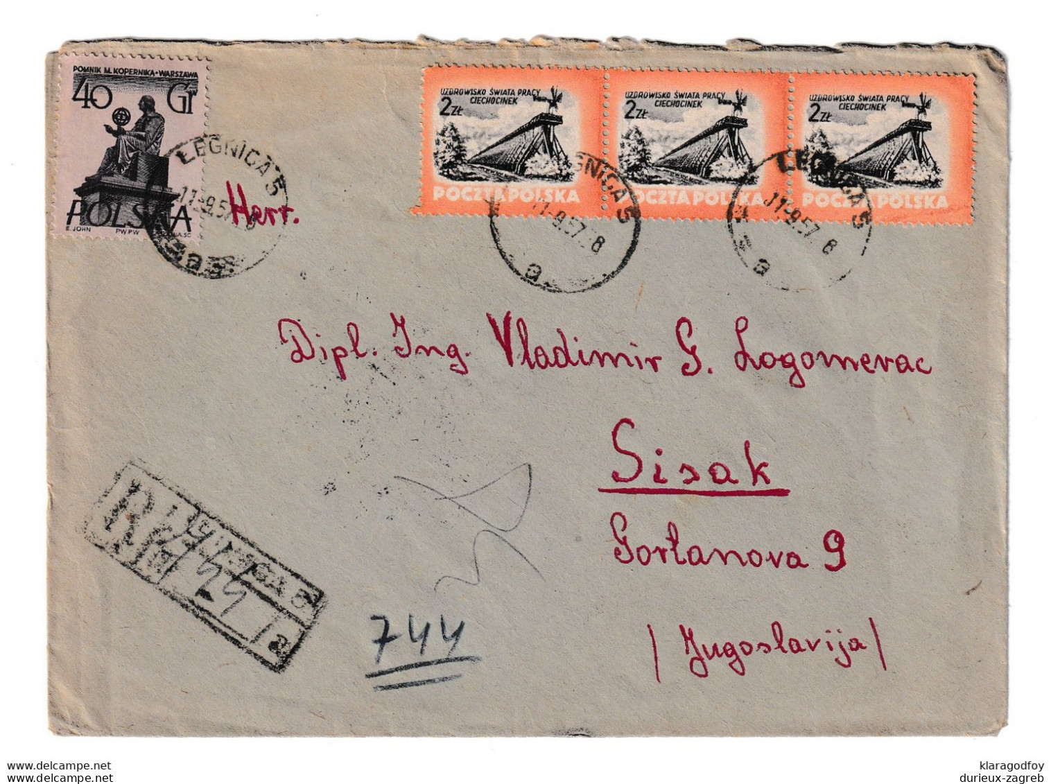 Poland Letter Cover Posted Registered 1947 Legnica To Sisak Croatia B210112 - Covers & Documents