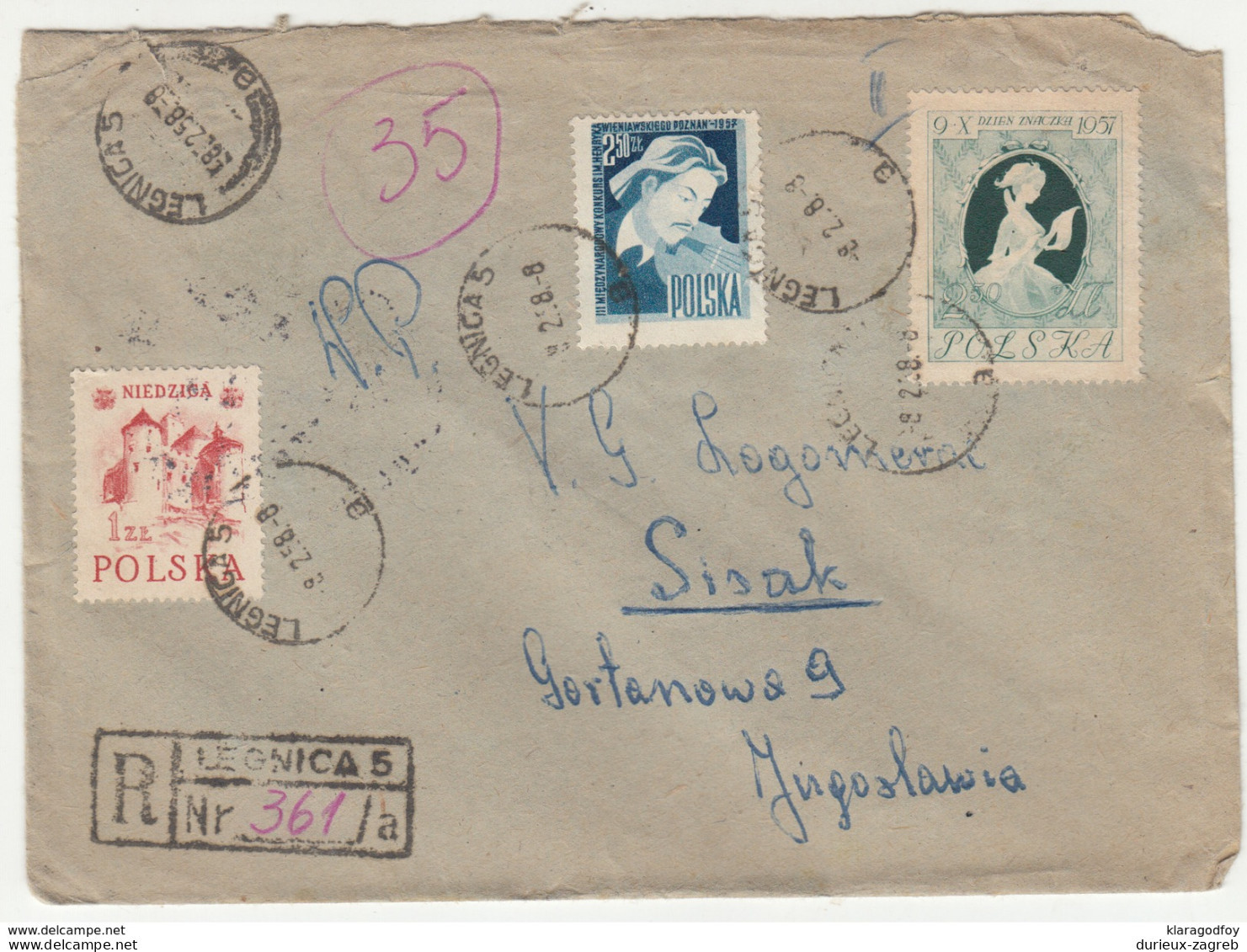 Polska Legnica Registered Letter Cover Travelled 1958 To Yugoslavia B171102 - Cartas & Documentos