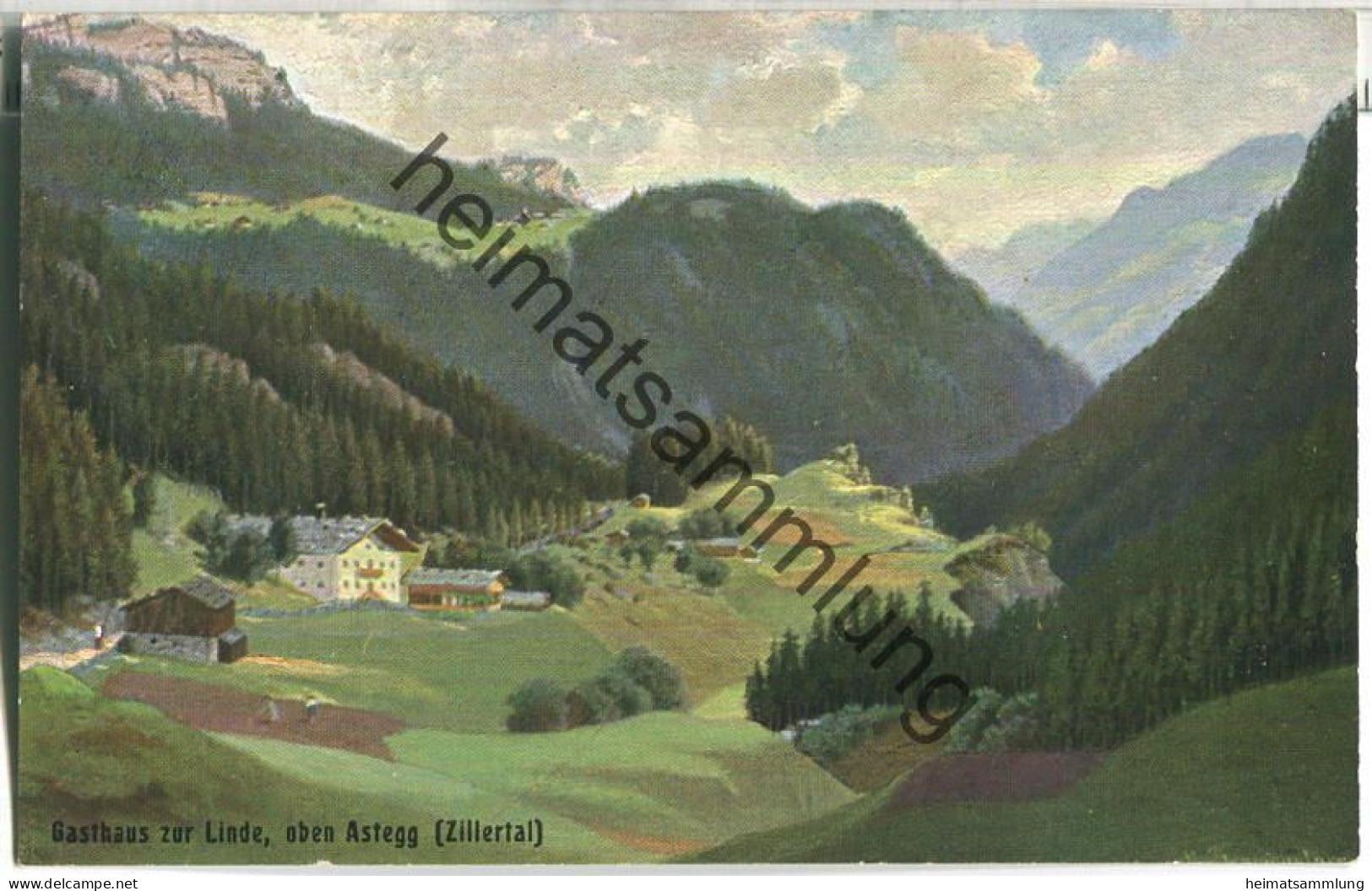 Gasthaus Zur Linde Oben Astegg - Künstlerkarte M. Baumgartner - Zillertal