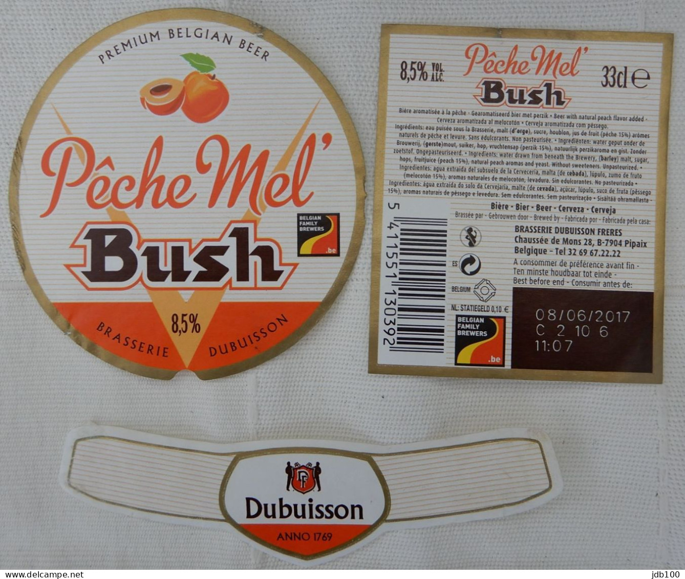 Bier Etiket (n5), étiquette De Bière, Beer Label, Bush Pêche Mel Brouwerij Dubuisson - Bier