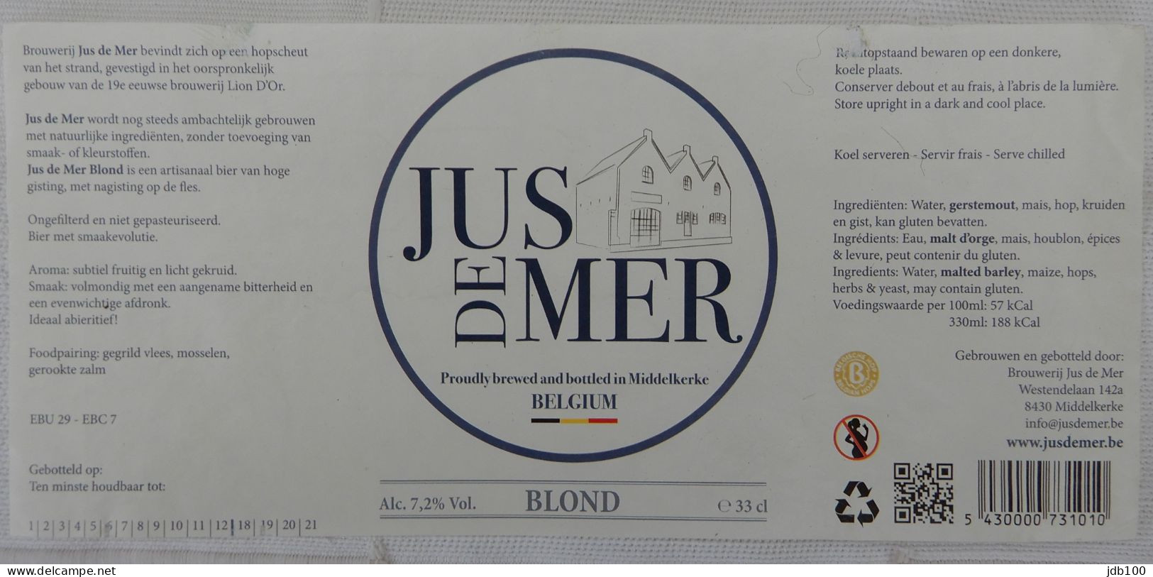 Bier Etiket (o4), étiquette De Bière, Beer Label, Jus De Mer Brouwerij Jus De Mer - Bier