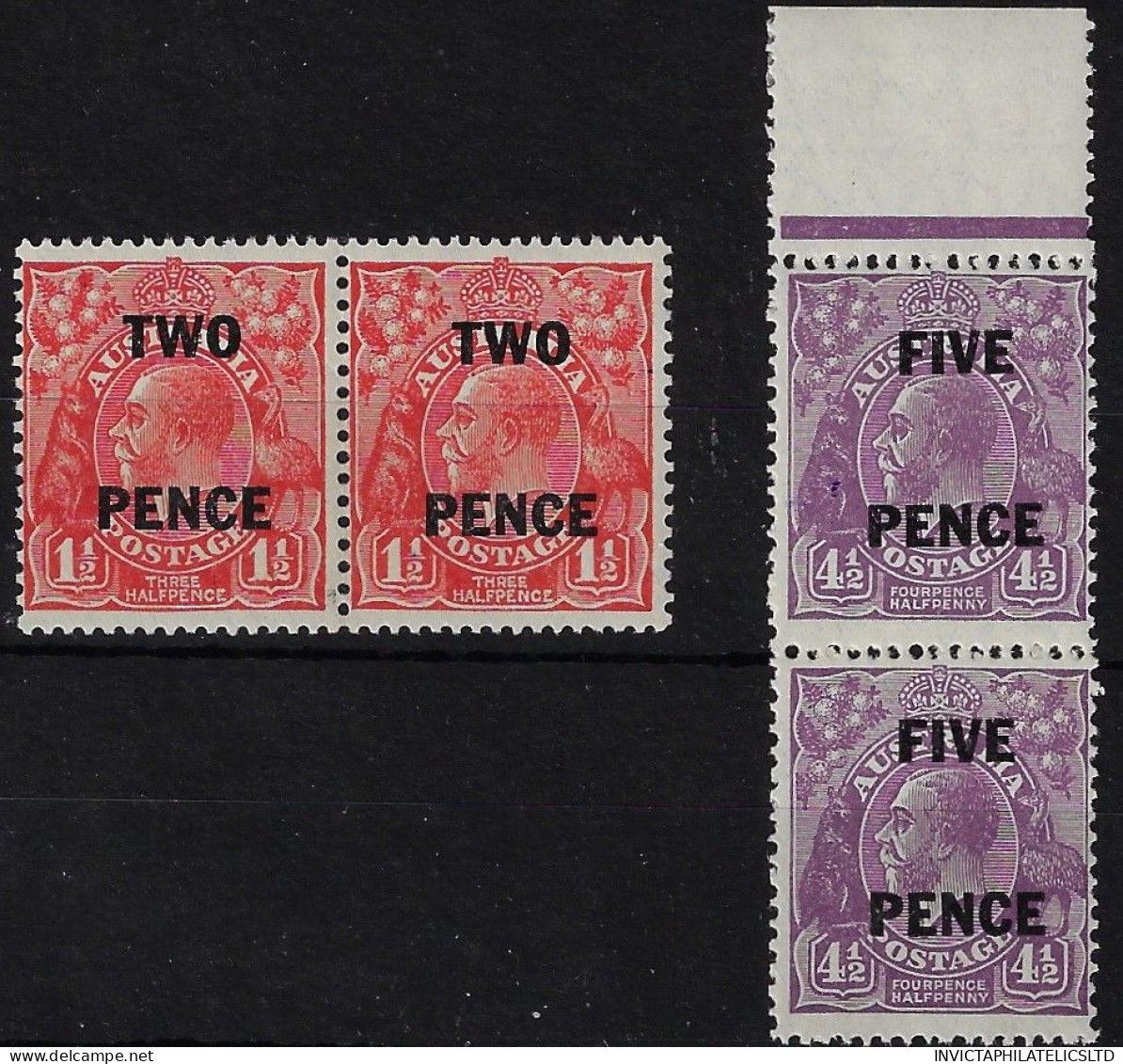 AUSTRALIA SG119/20, 1930 SURCHARGES, MNH PAIRS - Nuovi